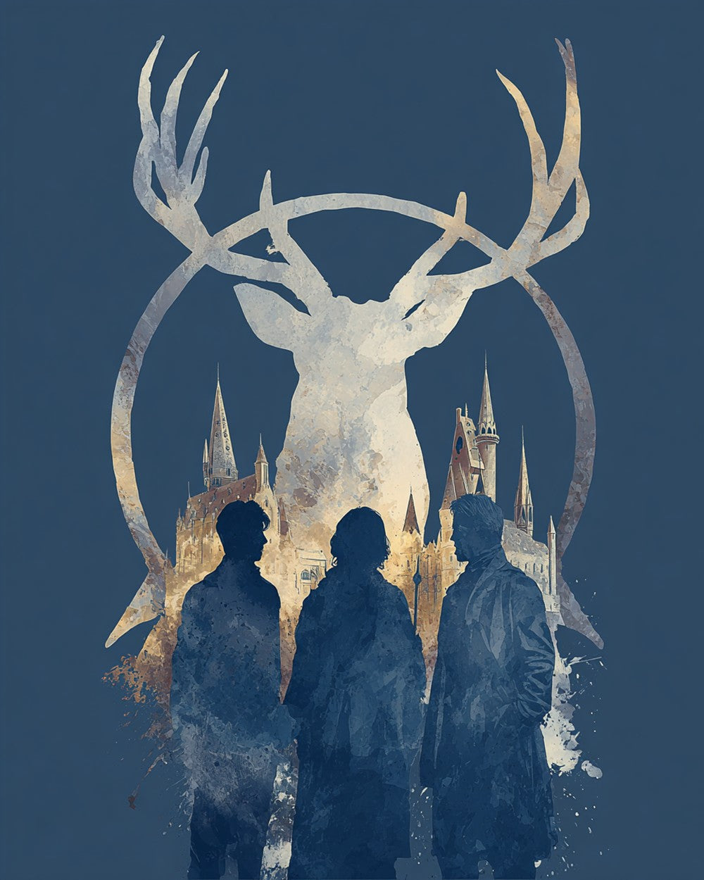 Schloss und Menschen mit Hirschmotiv Diamond Painting