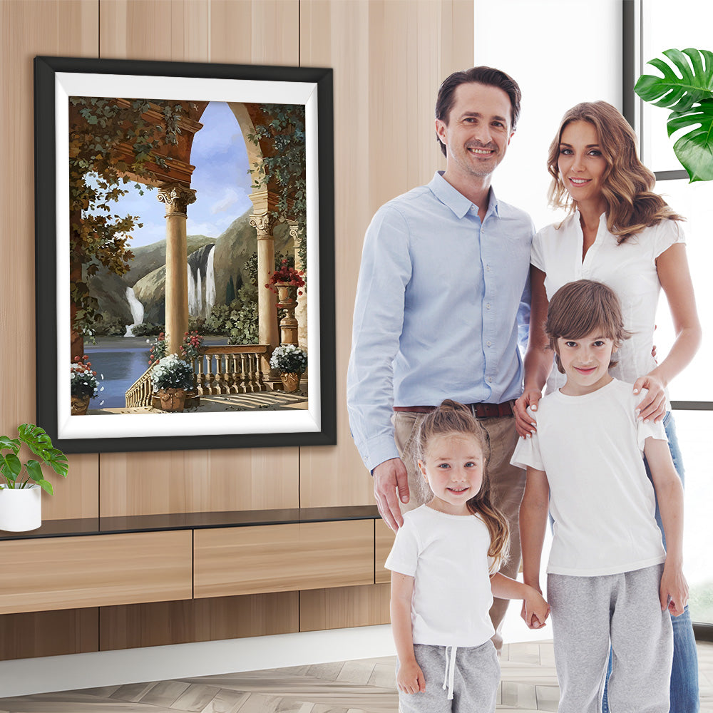 Schloss und Wasserfall Diamond Painting