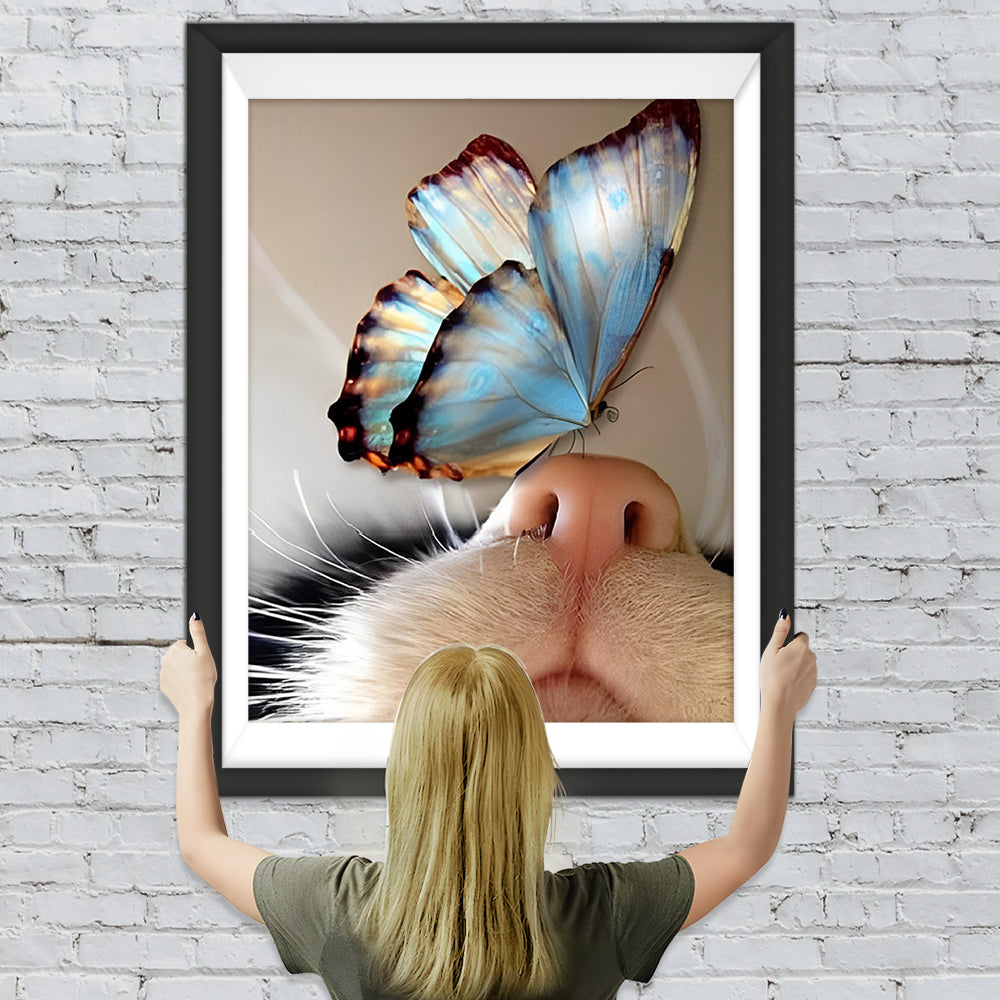 Schmetterling auf der Nase der Katze Diamond Painting