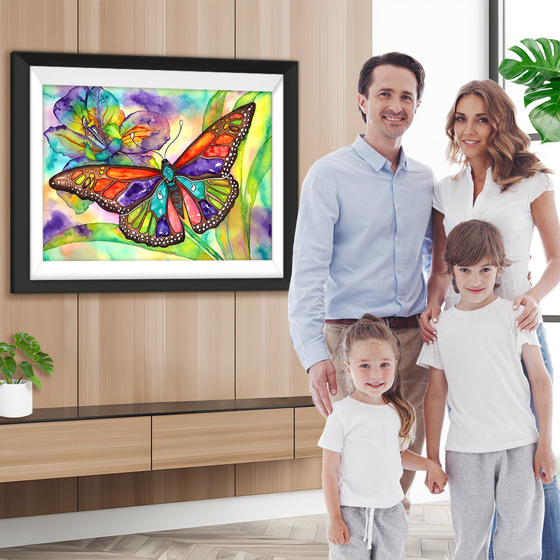 Schmetterling und Blumen in Wasserfarben Diamond Painting