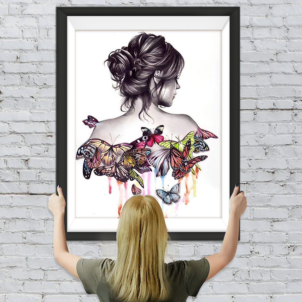 Schmetterlinge auf den Rücken der Frau Diamond Painting