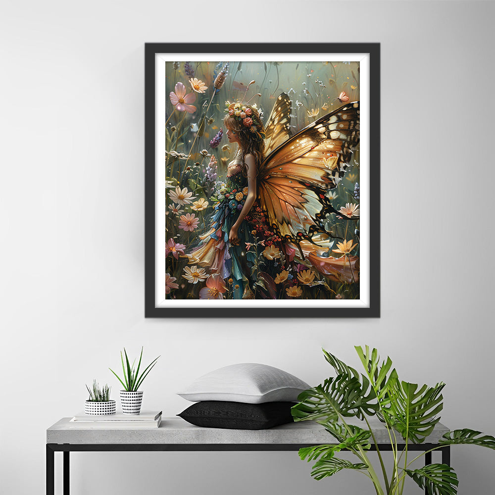 Schmetterlingsdame in Blumen Diamond Painting