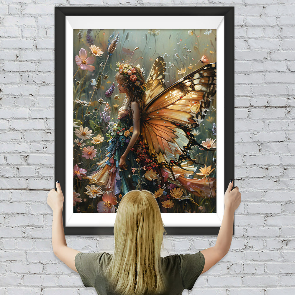 Schmetterlingsdame in Blumen Diamond Painting