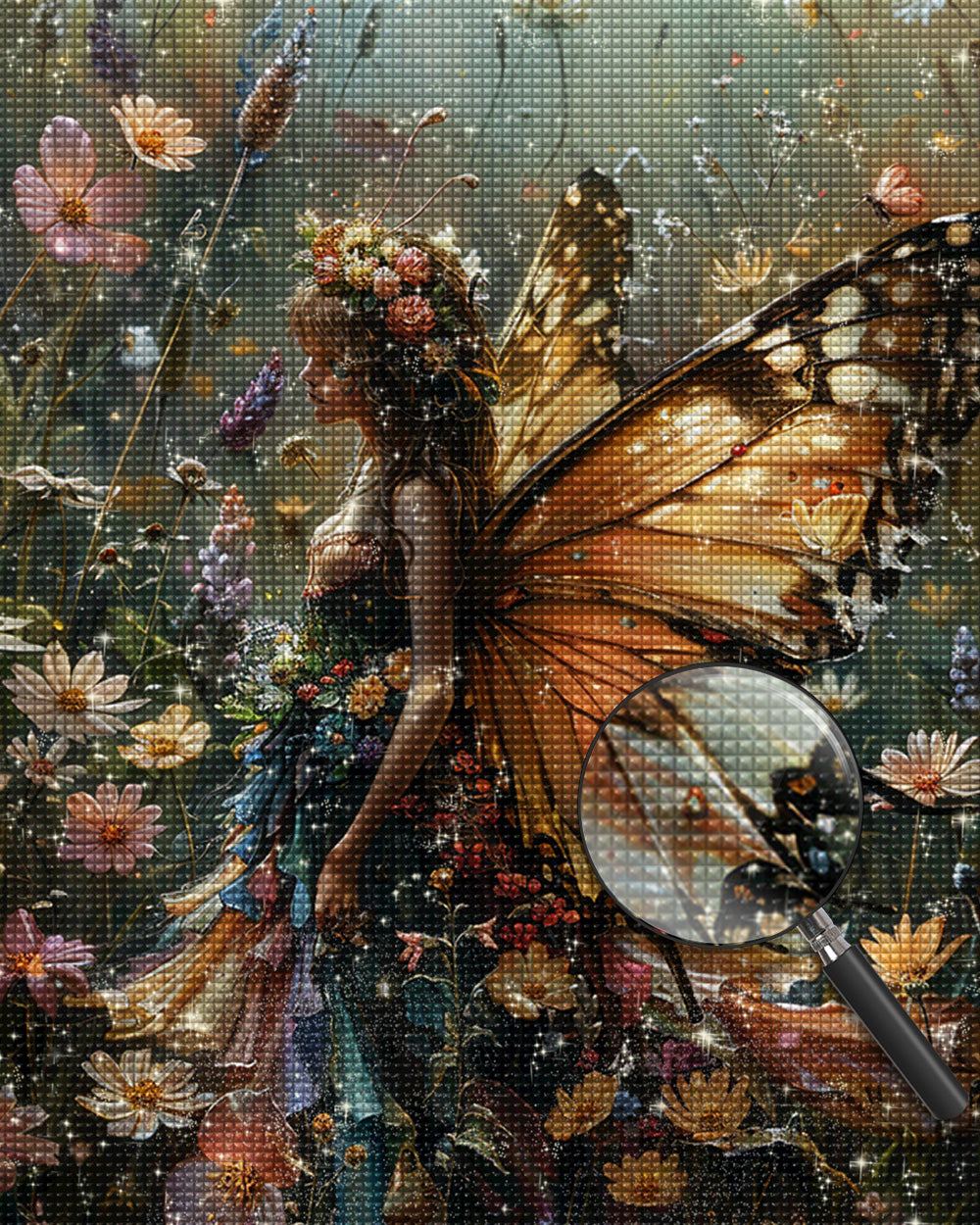 Schmetterlingsdame in Blumen Diamond Painting