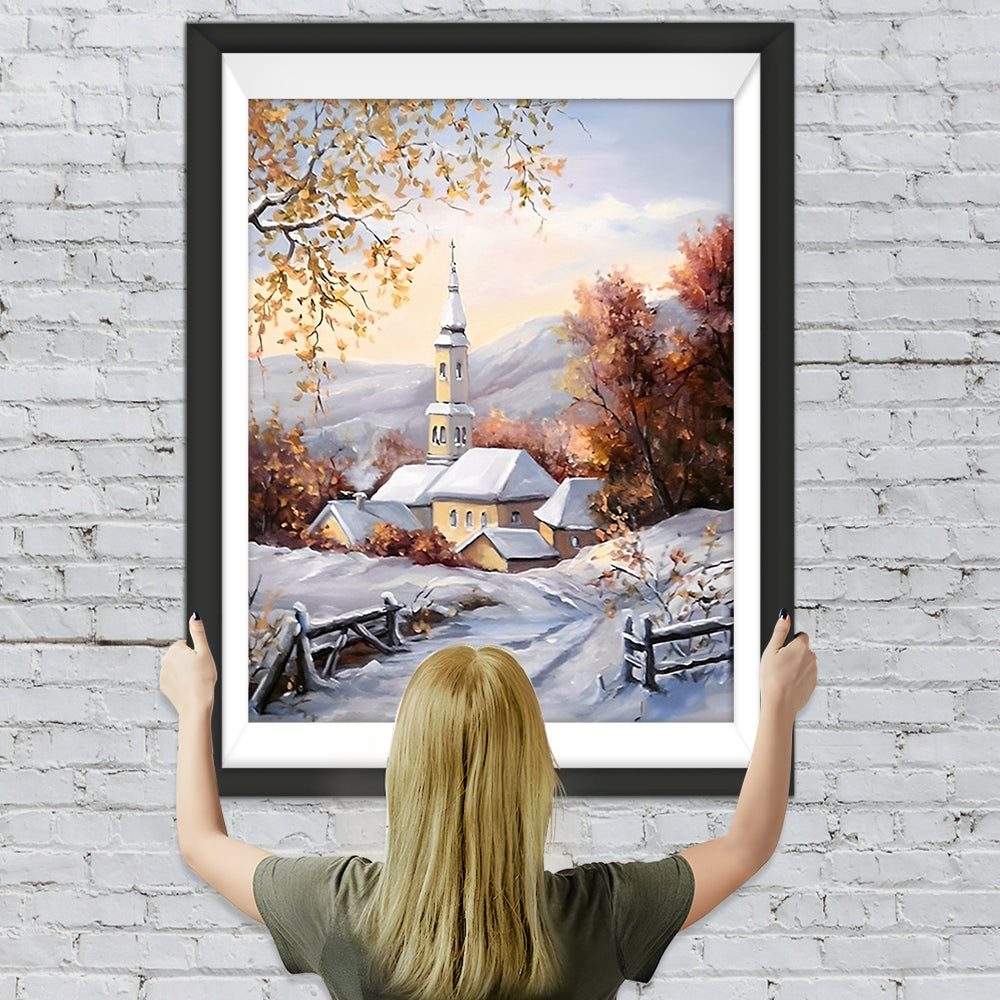 Schnee Ahorn Kirche Diamond Painting