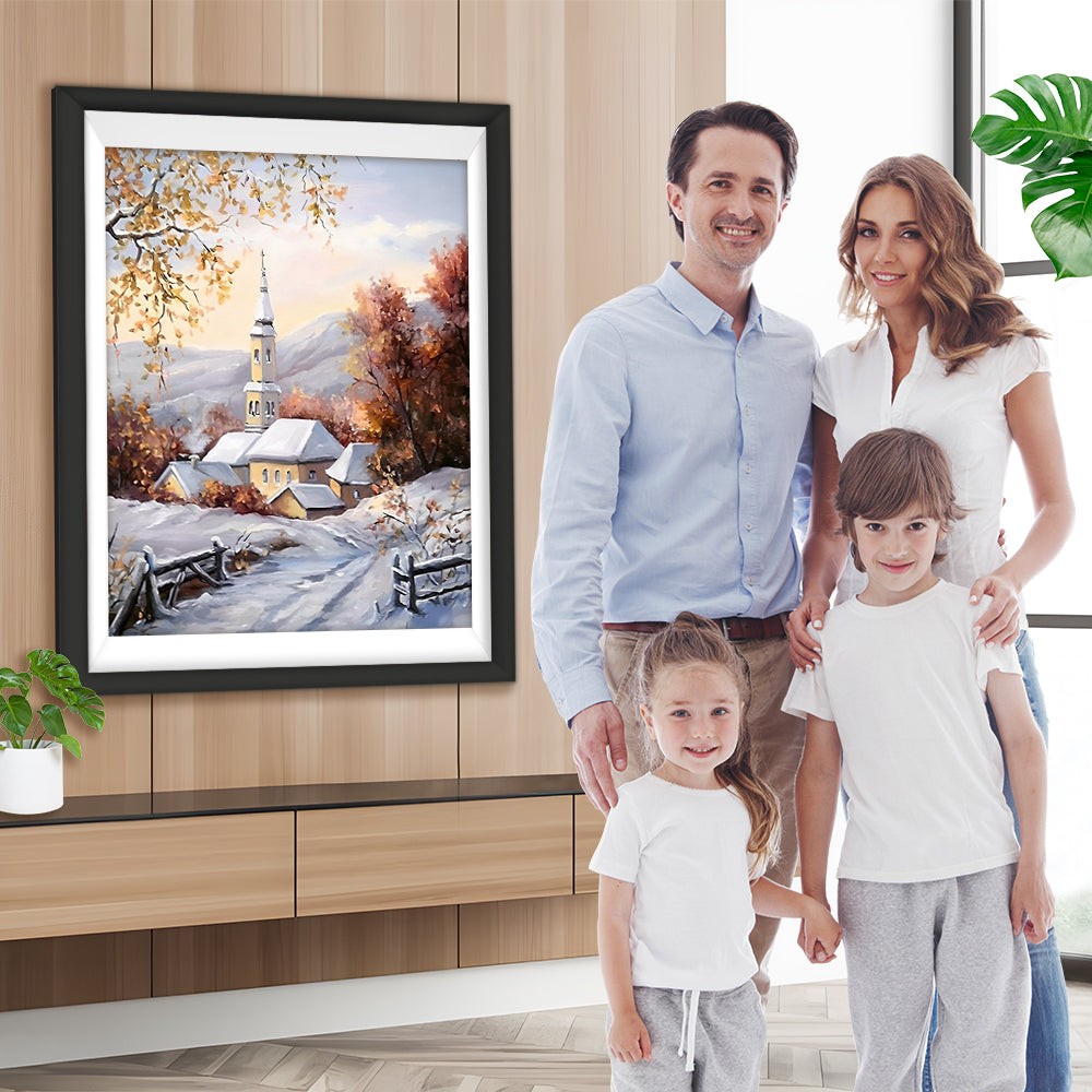 Schnee Ahorn Kirche Diamond Painting