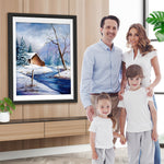 Schnee, Holzhütte und Bäume Diamond Painting