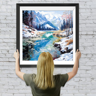 Schneebedeckte Berge und Fluss Diamond Painting