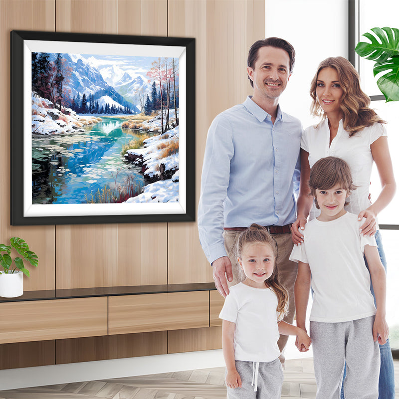 Schneebedeckte Berge und Fluss Diamond Painting
