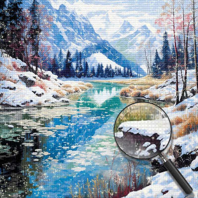 Schneebedeckte Berge und Fluss Diamond Painting