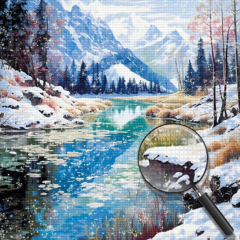 Schneebedeckte Berge und Fluss Diamond Painting