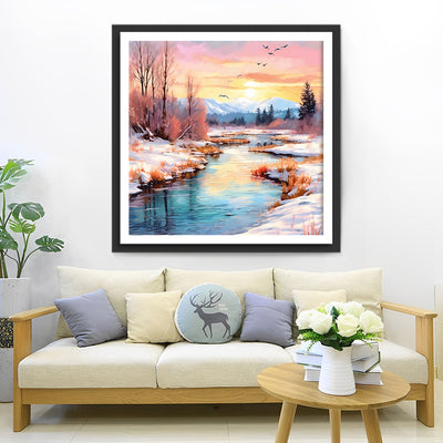 Schneebedeckter Fluss Diamond Painting