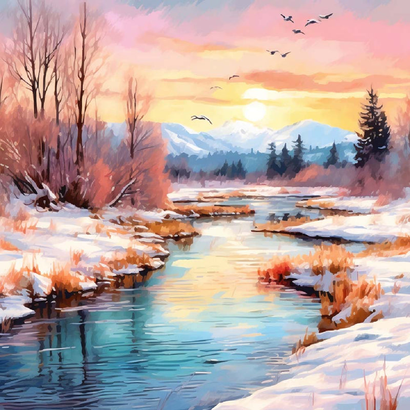 Schneebedeckter Fluss Diamond Painting