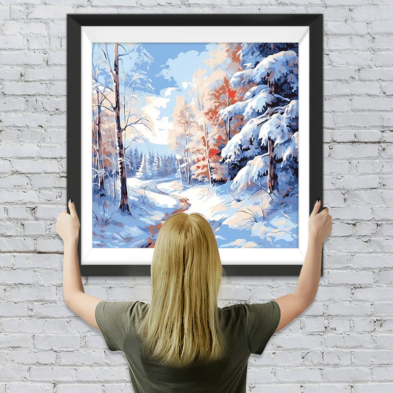 Schneebedeckter Wald und Fluss Diamond Painting