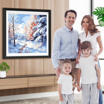 Schneebedeckter Wald und Fluss Diamond Painting