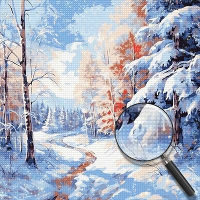 Schneebedeckter Wald und Fluss Diamond Painting
