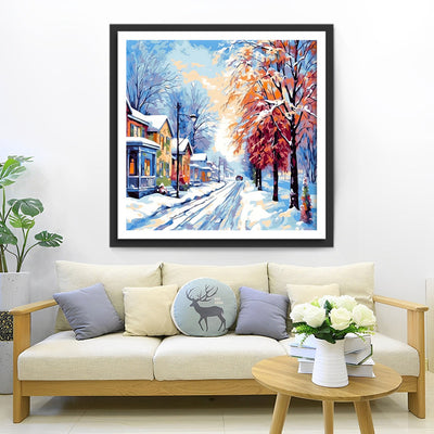 Schneebedecktes Dorf Diamond Painting