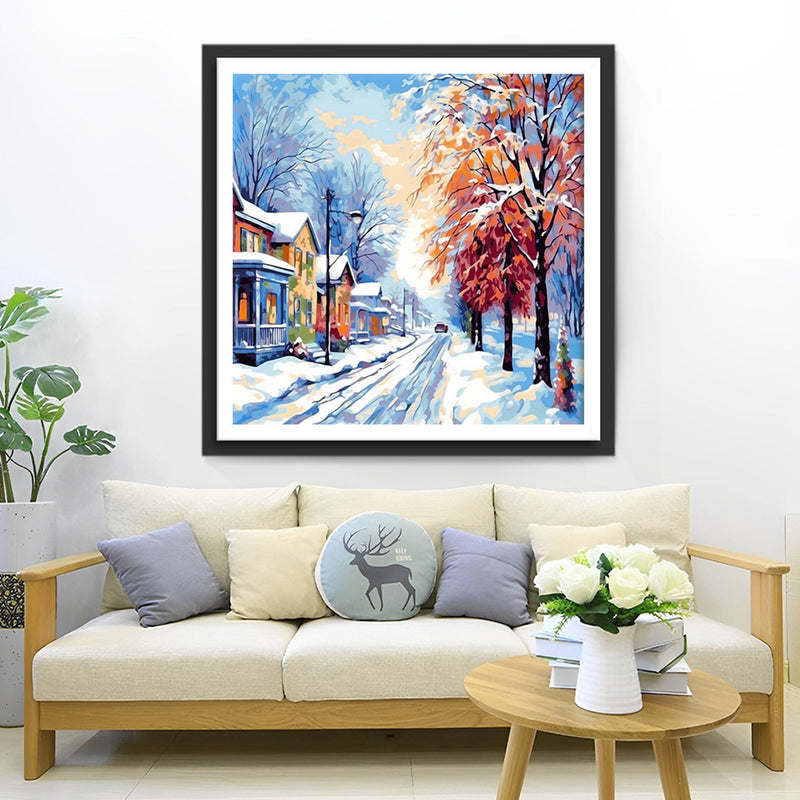 Schneebedecktes Dorf Diamond Painting