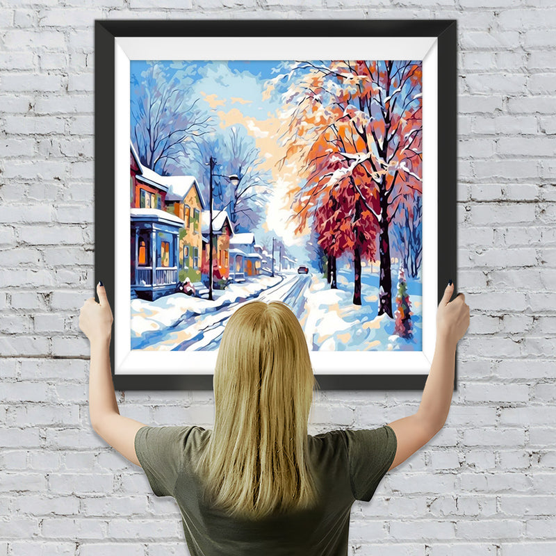 Schneebedecktes Dorf Diamond Painting
