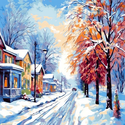 Schneebedecktes Dorf Diamond Painting
