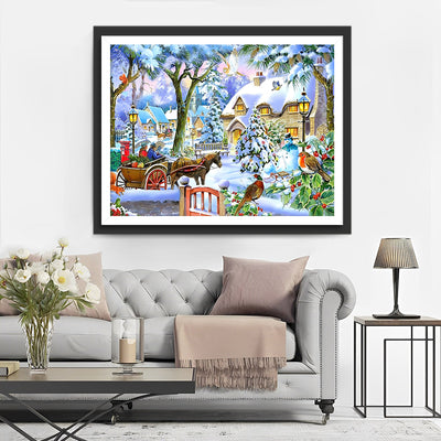 Schneebedecktes Weihnachtshaus Diamond Painting