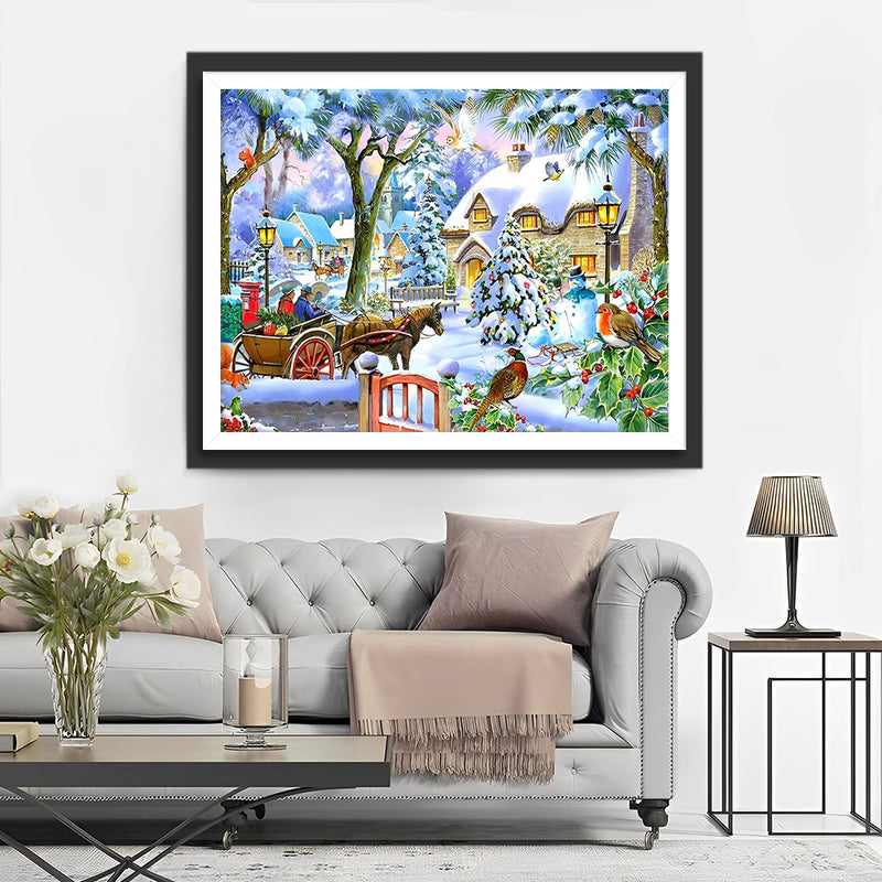 Schneebedecktes Weihnachtshaus Diamond Painting