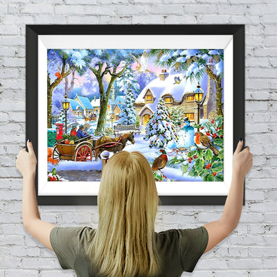 Schneebedecktes Weihnachtshaus Diamond Painting