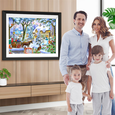 Schneebedecktes Weihnachtshaus Diamond Painting