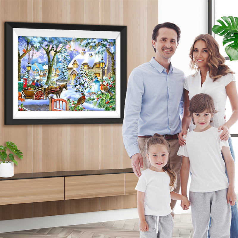 Schneebedecktes Weihnachtshaus Diamond Painting