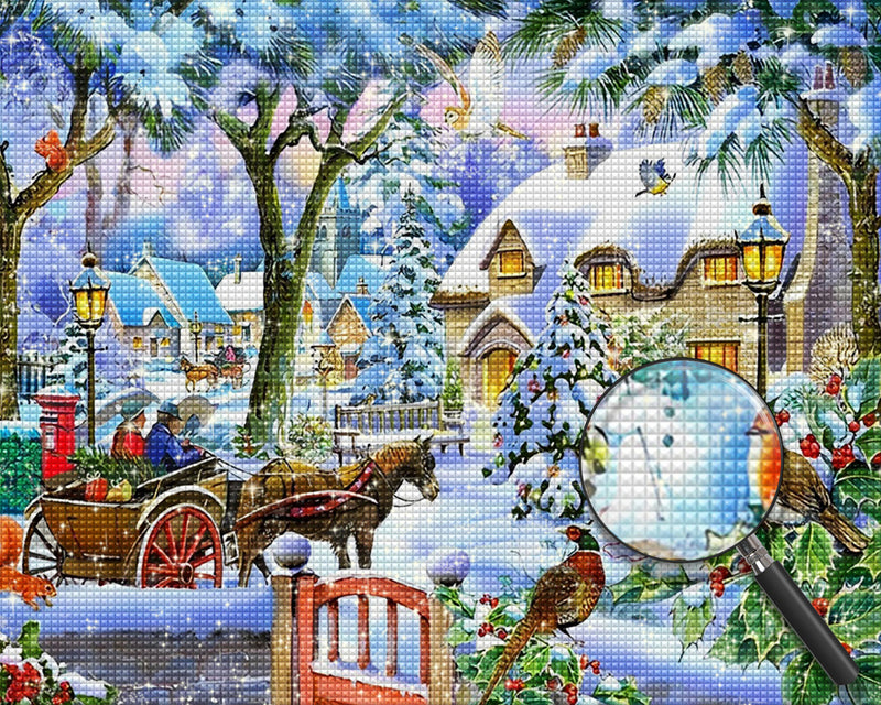 Schneebedecktes Weihnachtshaus Diamond Painting