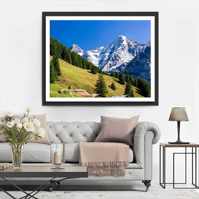 Schneeberg und Grünkiefernhang Diamond Painting