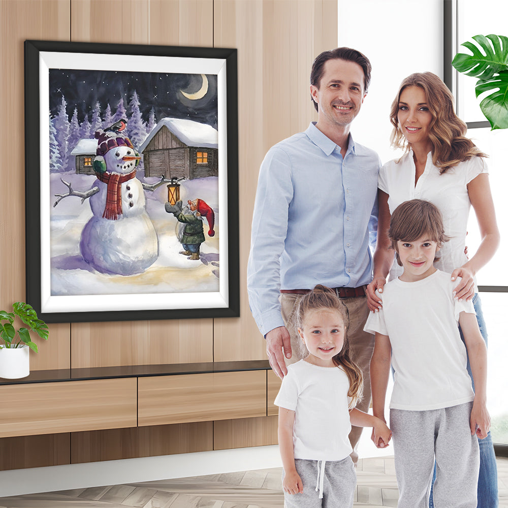 Schneemann Elfe Mondschein Diamond Painting