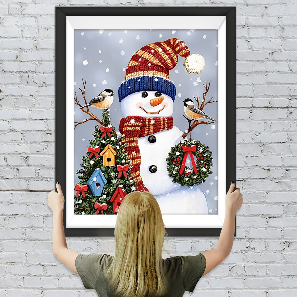 Schneemann Kranz Vögel Weihnachtsbaum Diamond Painting