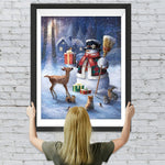 Schneemann mit Besen und Tiere Diamond Painting