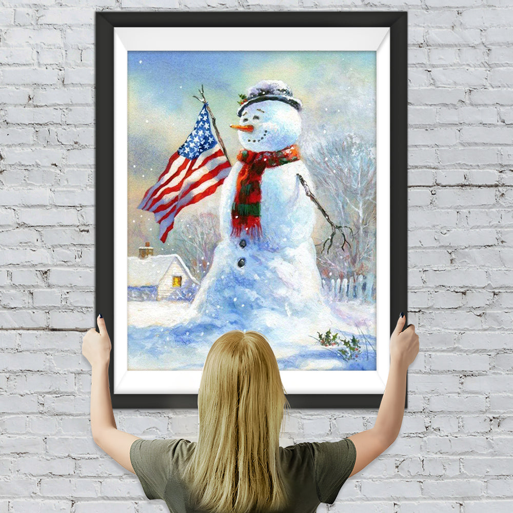 Schneemann mit Flagge Diamond Painting