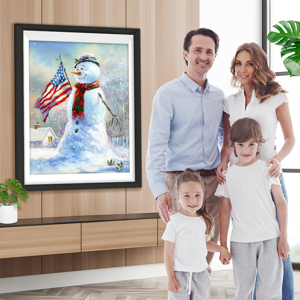 Schneemann mit Flagge Diamond Painting