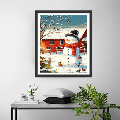 Schneemann mit Rotem Schal Diamond Painting