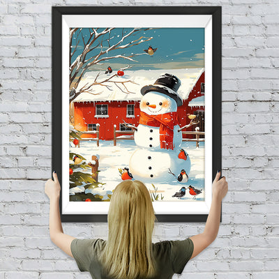 Schneemann mit Rotem Schal Diamond Painting