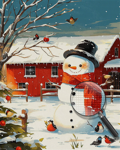 Schneemann mit Rotem Schal Diamond Painting