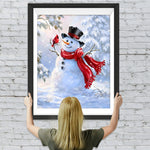 Schneemann mit rotem Schal im Schnee Diamond Painting