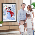 Schneemann mit rotem Schal im Schnee Diamond Painting