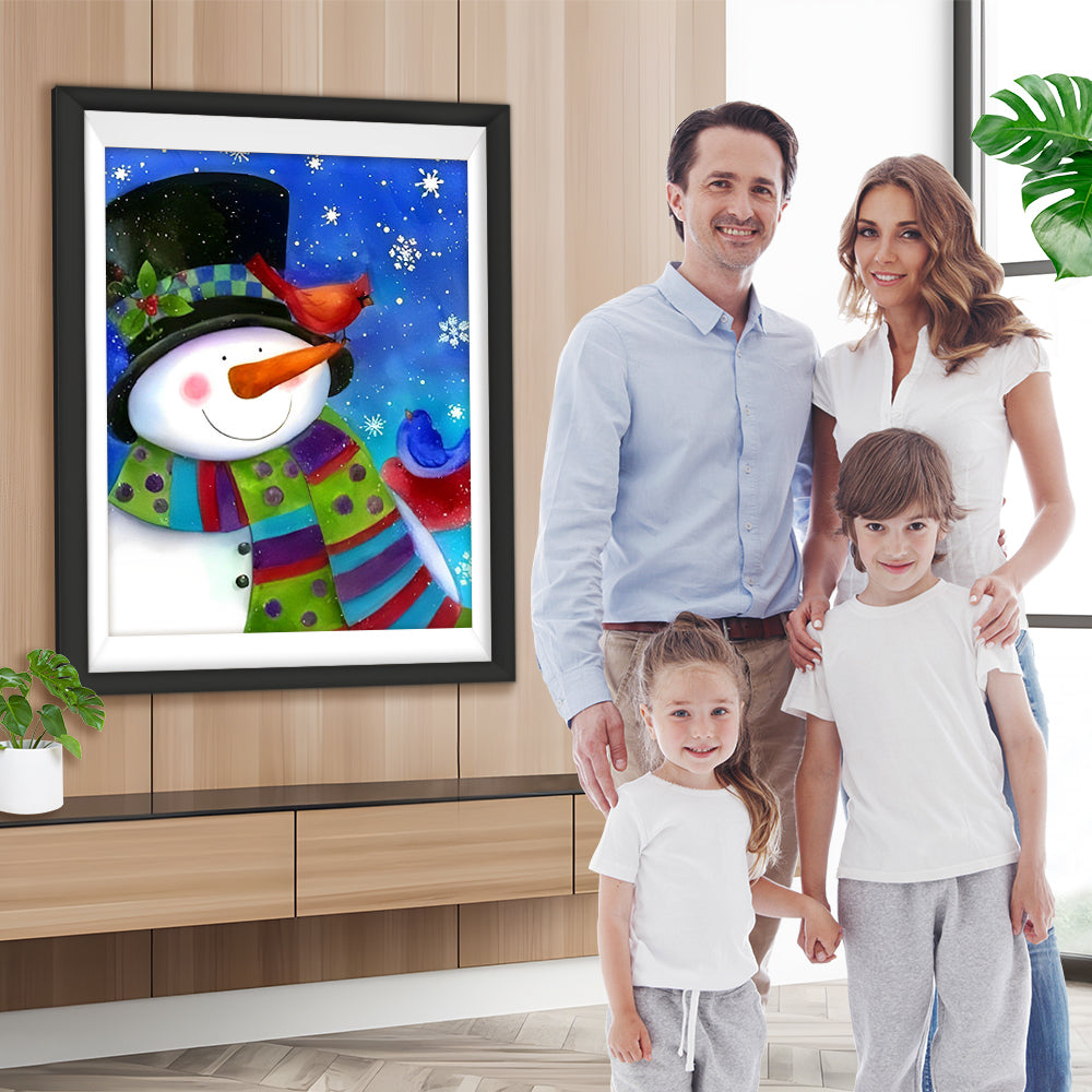 Schneemann mit Schal und Vögel Diamond Painting