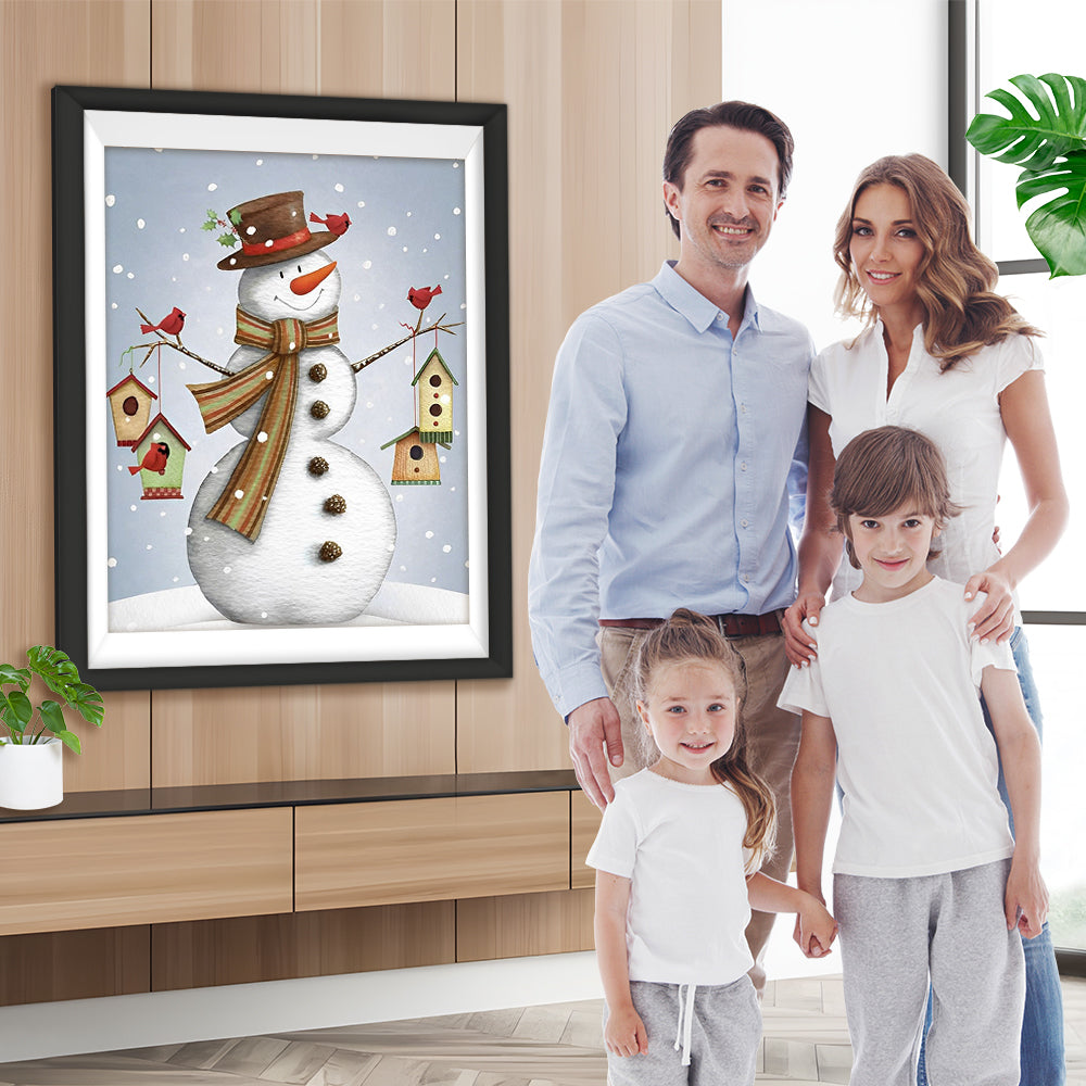 Schneemann mit Vogelnest Diamond Painting