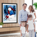 Schneemann mit Weihnachtsmütze und Vögel Diamond Painting