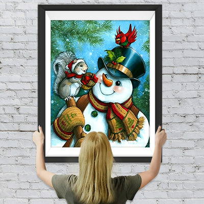 Schneemann und Eichhörnchen Diamond Painting