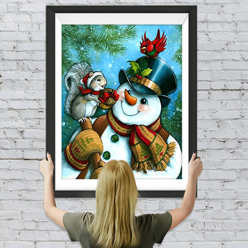 Schneemann und Eichhörnchen Diamond Painting