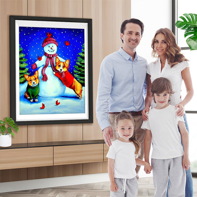 Schneemann und Hunde Diamond Painting