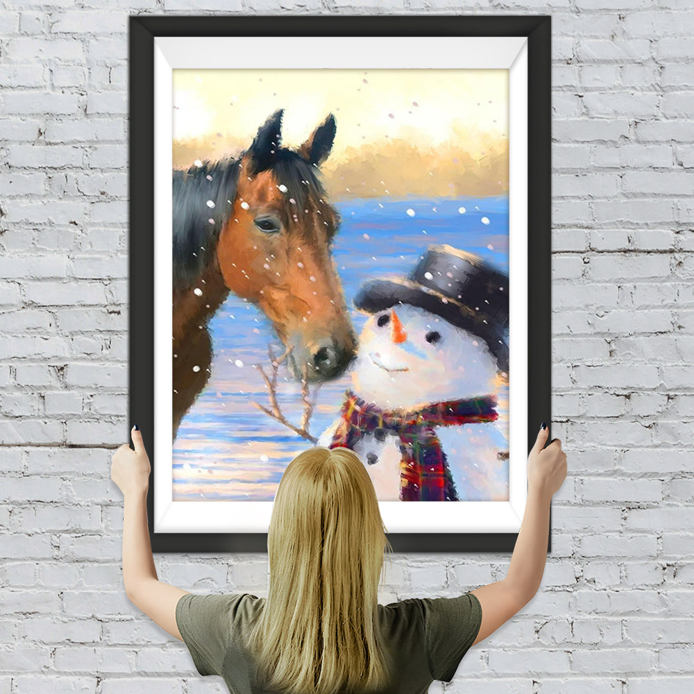 Schneemann und Pferd Diamond Painting