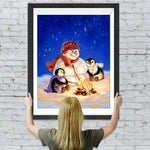 Schneemann und Pinguine am Feuer Diamond Painting
