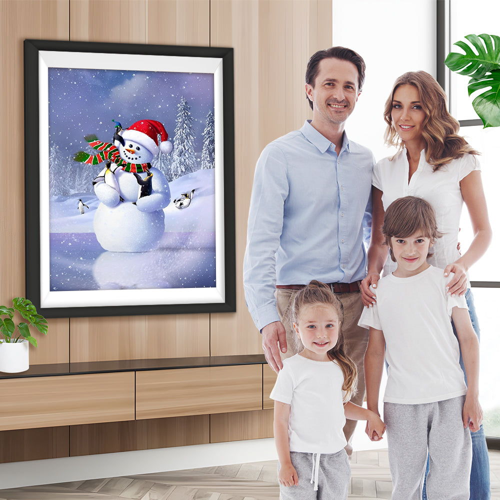 Schneemann und Pinguine Diamond Painting